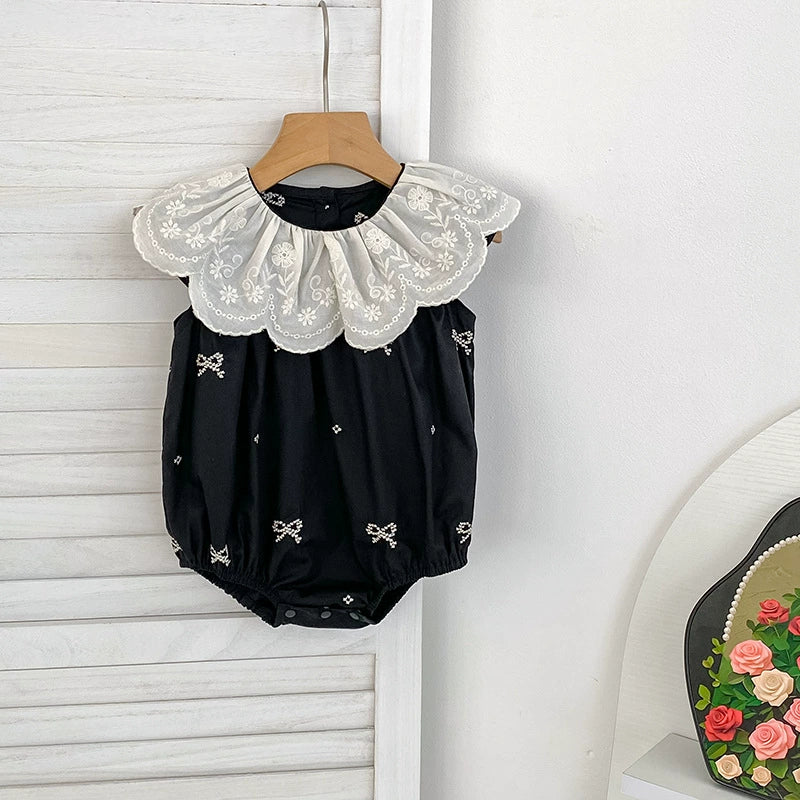 Summer Baby Girls French-style Flowers Pattern Collar Sleeveless Butterfly-bows Embroidered Onesies and Dress – Princess Sister Matching Set