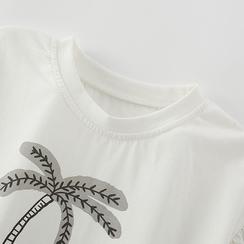 Summer Baby Kids Animals Cartoon Pattern T-shirt and Heart Pattern Shorts Clothing Set for Girls