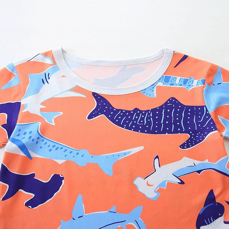 Summer Baby Kids Cartoon Whales Pattern T-shirt and Shorts Casual Clothing Set for Boys