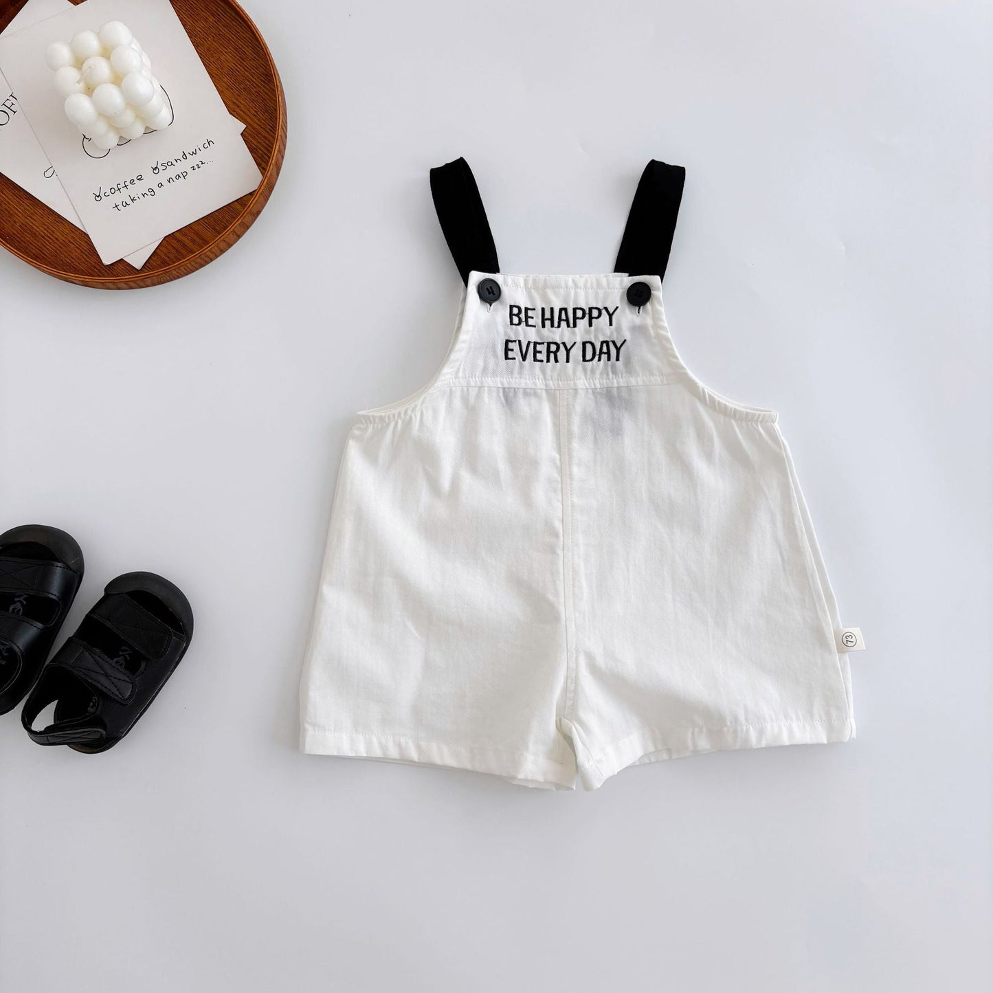 Summer Hot Selling Baby Kids Unisex Sleeveless Letters Embroidered Strap Overalls and Striped Vest Clothing Set