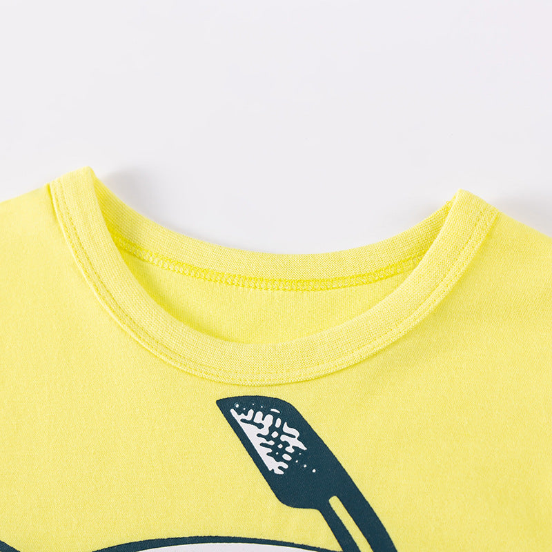 Spring and Autumn Boys Shark Cartoon Pattern Long Sleeves Sweatshirt and Pants Clothing Set