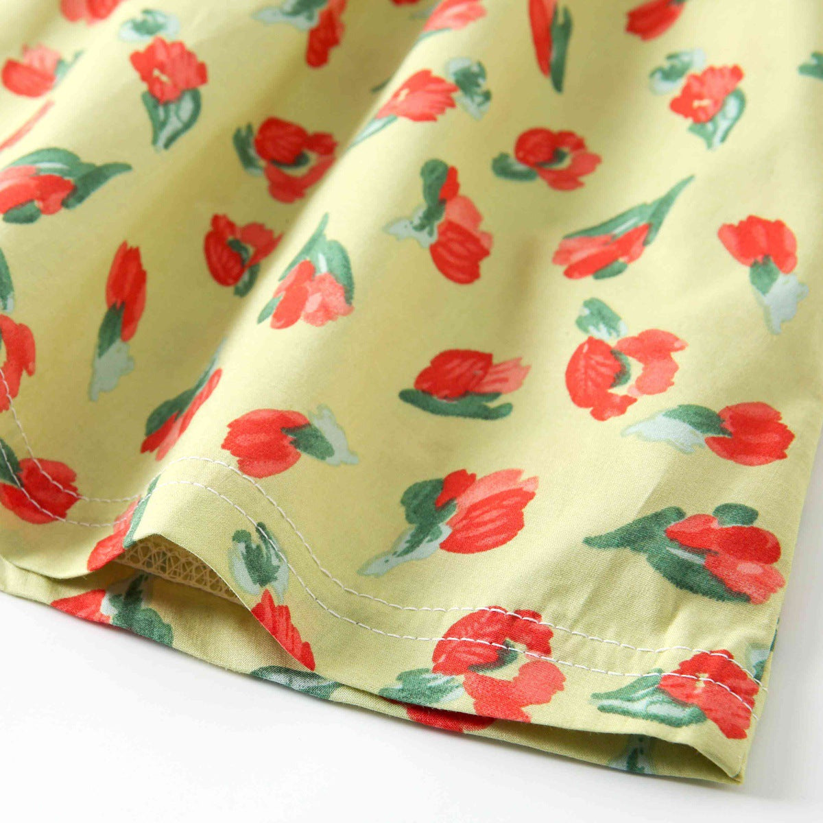 Summer Arrival Baby Girls Elegant Floral Pattern Short Sleeves V Neck Dress