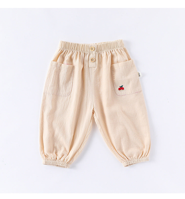 Children’s Summer Breathable Simple Logo Embroidered Pocketed Fashion Casual Pants – Home Trousers