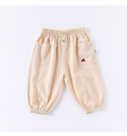 Children’s Summer Breathable Simple Logo Embroidered Pocketed Fashion Casual Pants – Home Trousers