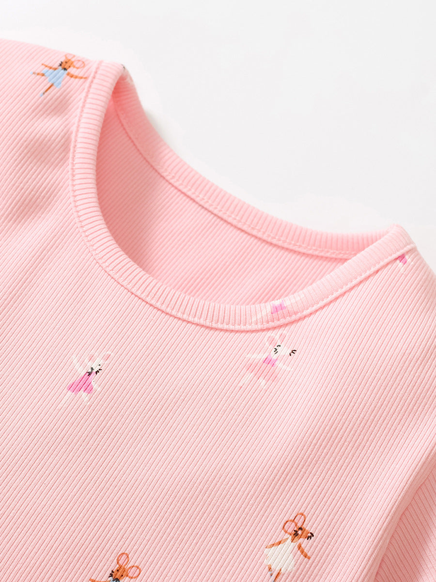 Spring And Summer Baby Girls Short Sleeves Mouse Dancers Cartoon Pattern Chiffon Dress