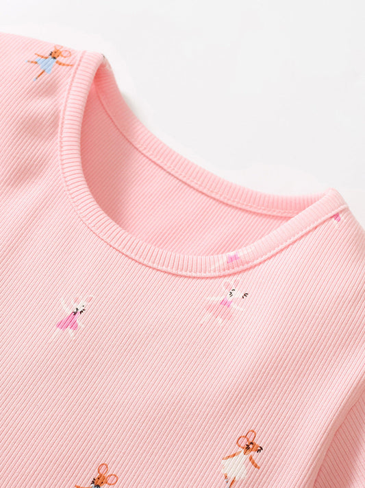 Spring And Summer Baby Girls Short Sleeves Mouse Dancers Cartoon Pattern Chiffon Dress