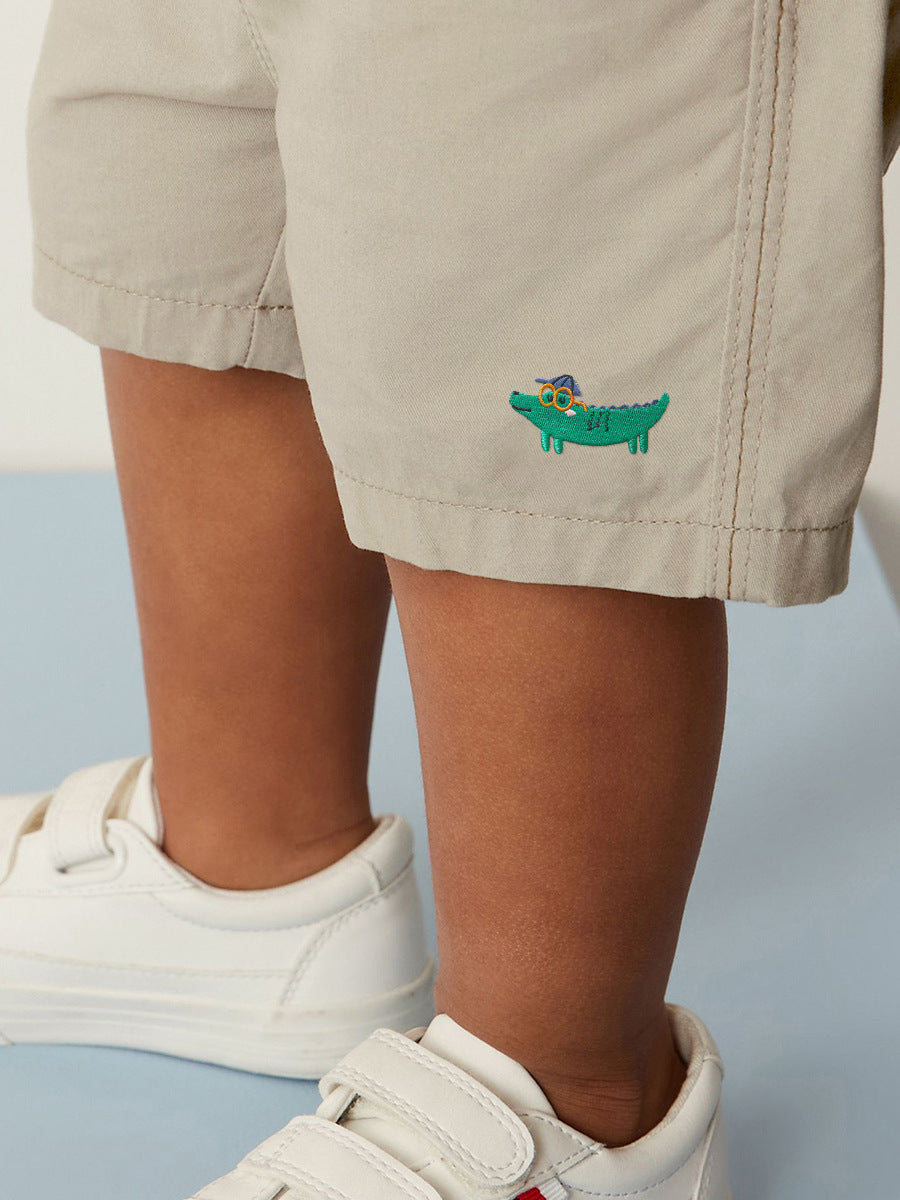 Boys Solid Soft Cotton Casual Style Shorts With Cartoon Logo