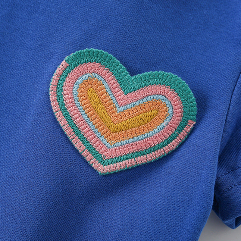 Summer Baby Kids Hearts Pattern T-shirt and Shorts Casual Blue Clothing Set for Boys and Girls