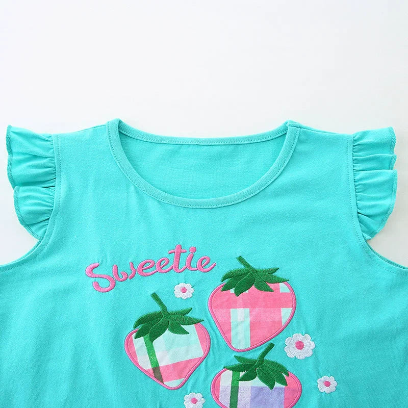 Summer Baby Kids Cute Strawberry Pattern Vest and Plaid Shorts Clothing Set for Girls