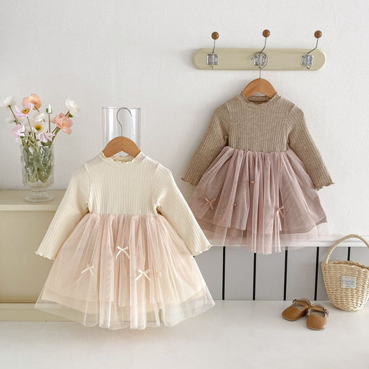 Spring and Autumn Hot Selling Baby Kids Girls Princess Long Sleeves Tulle Patchwork Dress