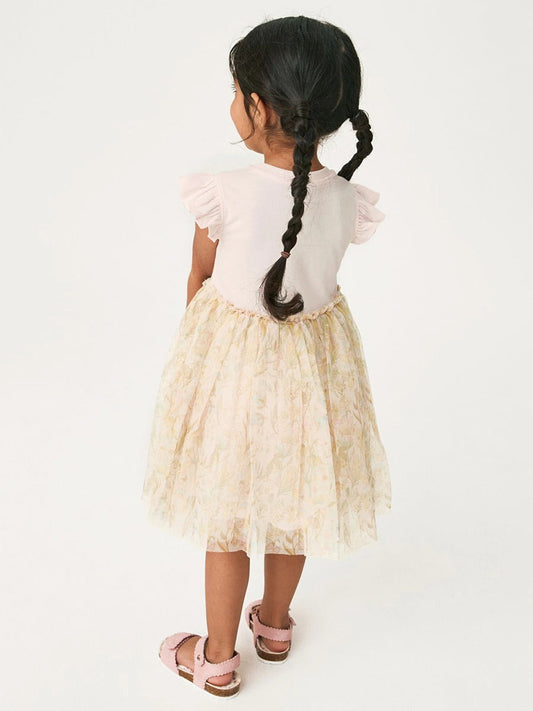 Spring And Summer Baby Girls Short Sleeves Unicorn Cartoon Floral Chiffon Dress