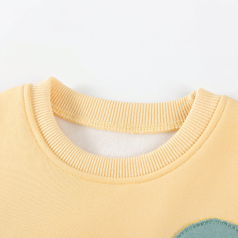 Winter and Autumn Girls Dinosaurs Cartoon Pattern Long Sleeves Sweatshirt and White Pants Clothing Set