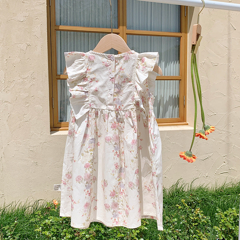 Summer Arrival Baby Kids Girls Sleeveless Flowers Pattern Crew Neck Princess Dress