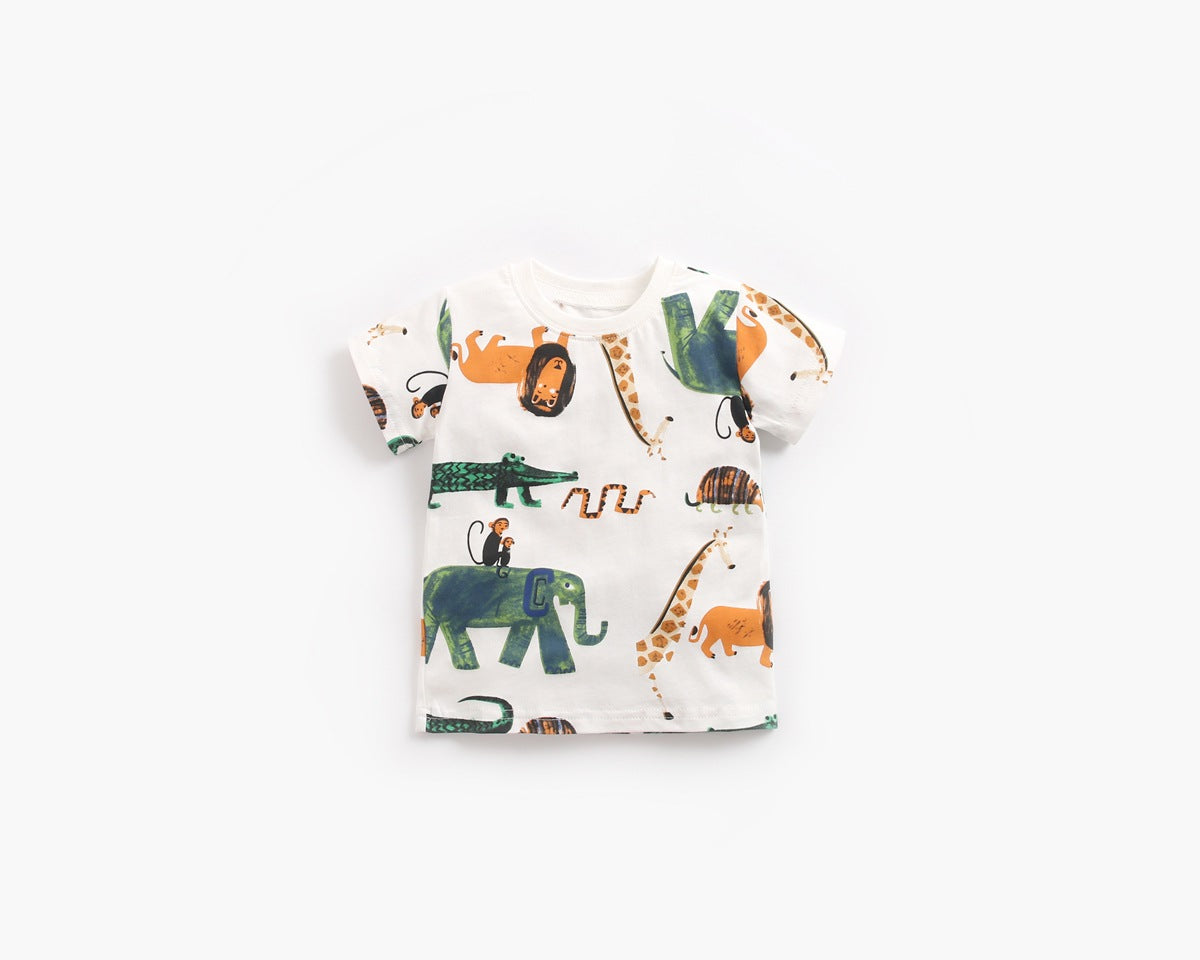 Baby Boy Animal Print Short-Sleeved Top Combo Shorts Sets In Summer