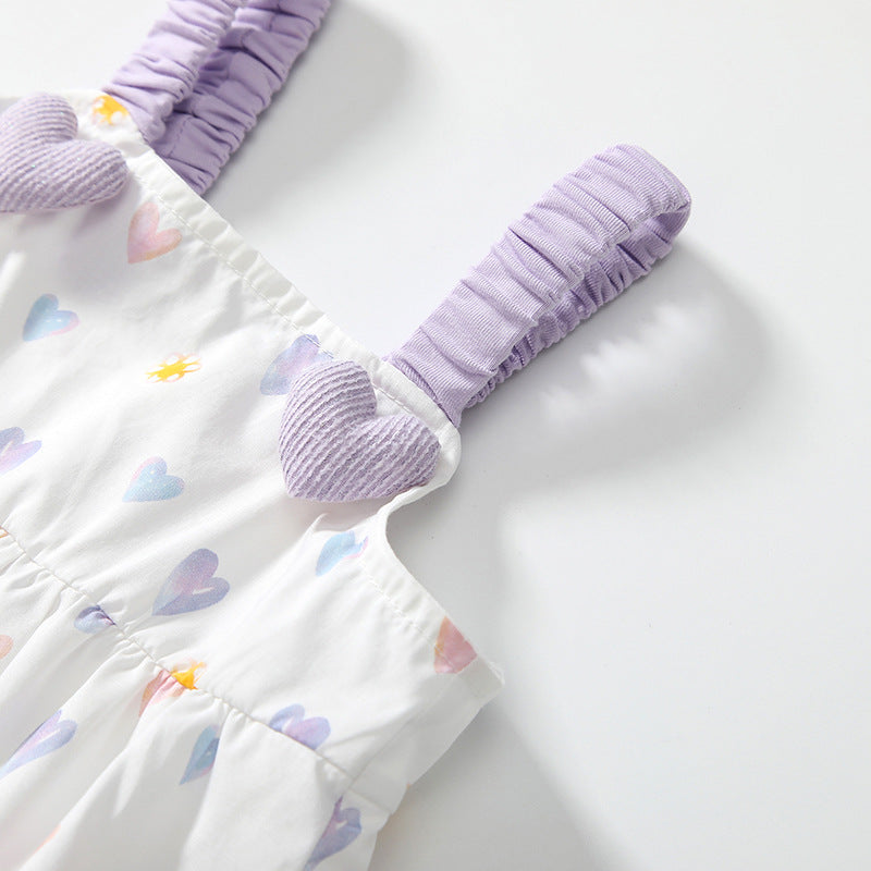 Summer Baby Kids Hearts Pattern Sleeveless Top Vest and Shorts Clothing Set for Girls