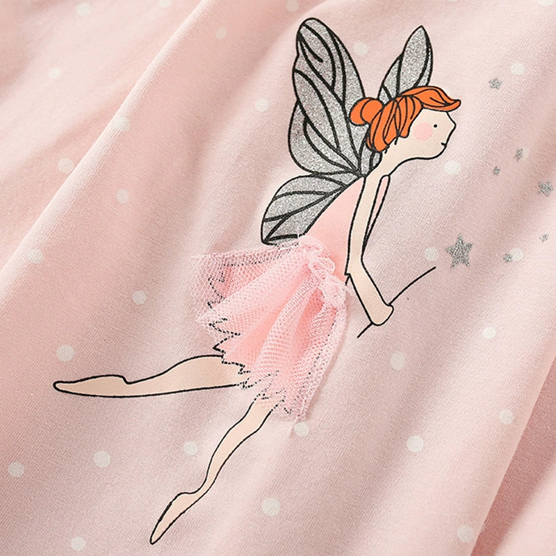 Summer Arrival Fairy and Stars Pattern Short Sleeves Cute Dress for Stylish Girls