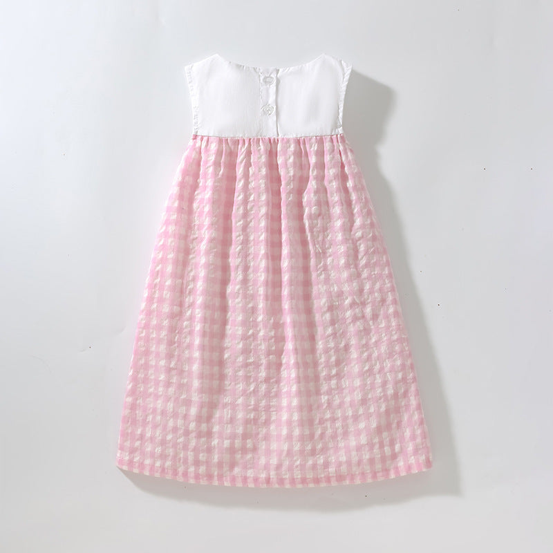 Summer Baby Girls Sleeveless Plaid Patchwork Geese Pattern Dress