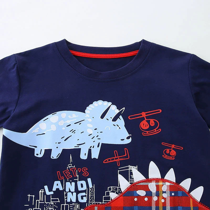 Summer Baby Kids Cartoon Animals Pattern T-shirt and Shorts Color Patchwork Clothing Set for Boys