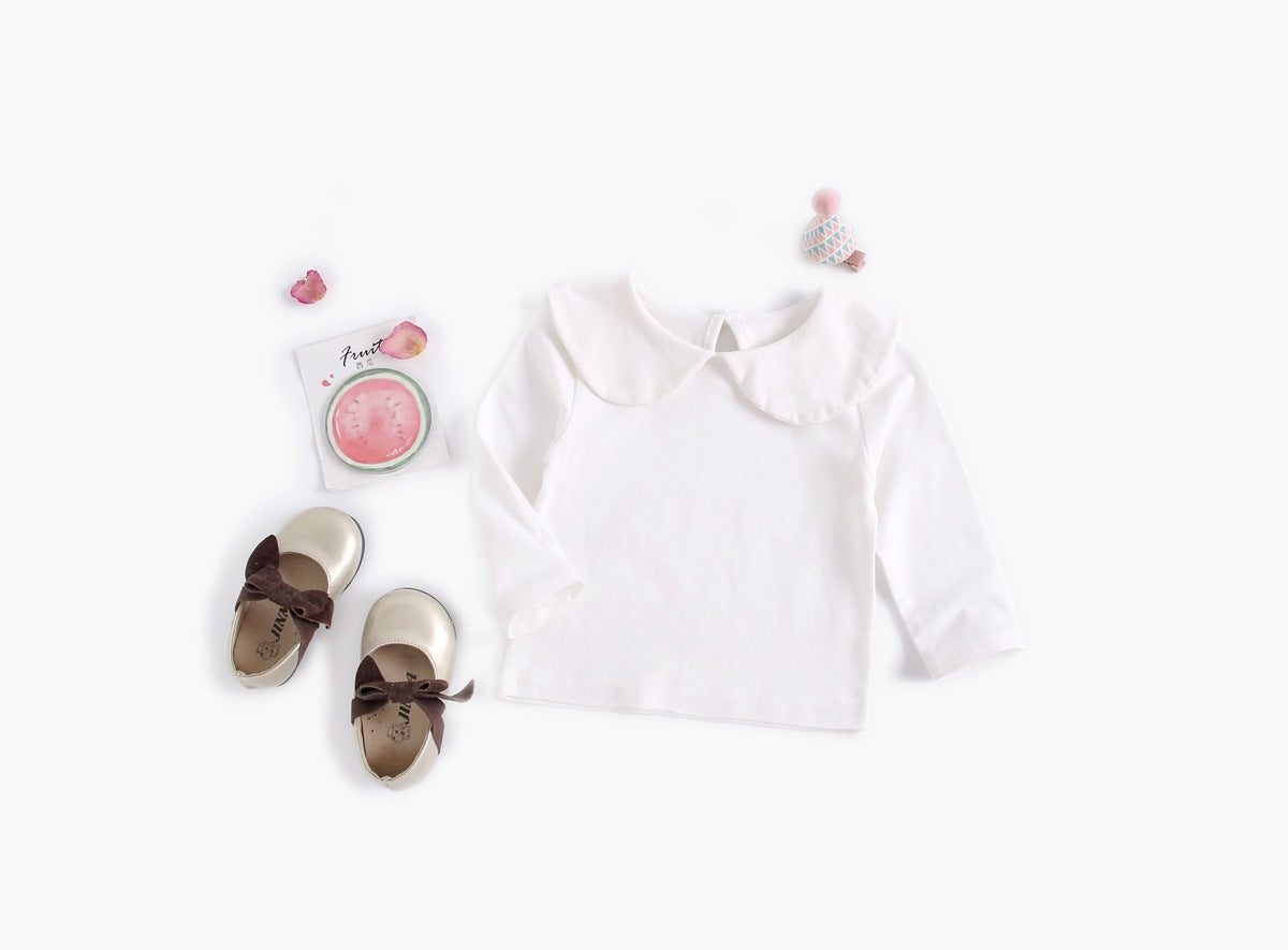 Baby Girl Doll Neck Solid Shirt & Red Plaid Graphic Bow Patched Bodysuit One Pieces Sets