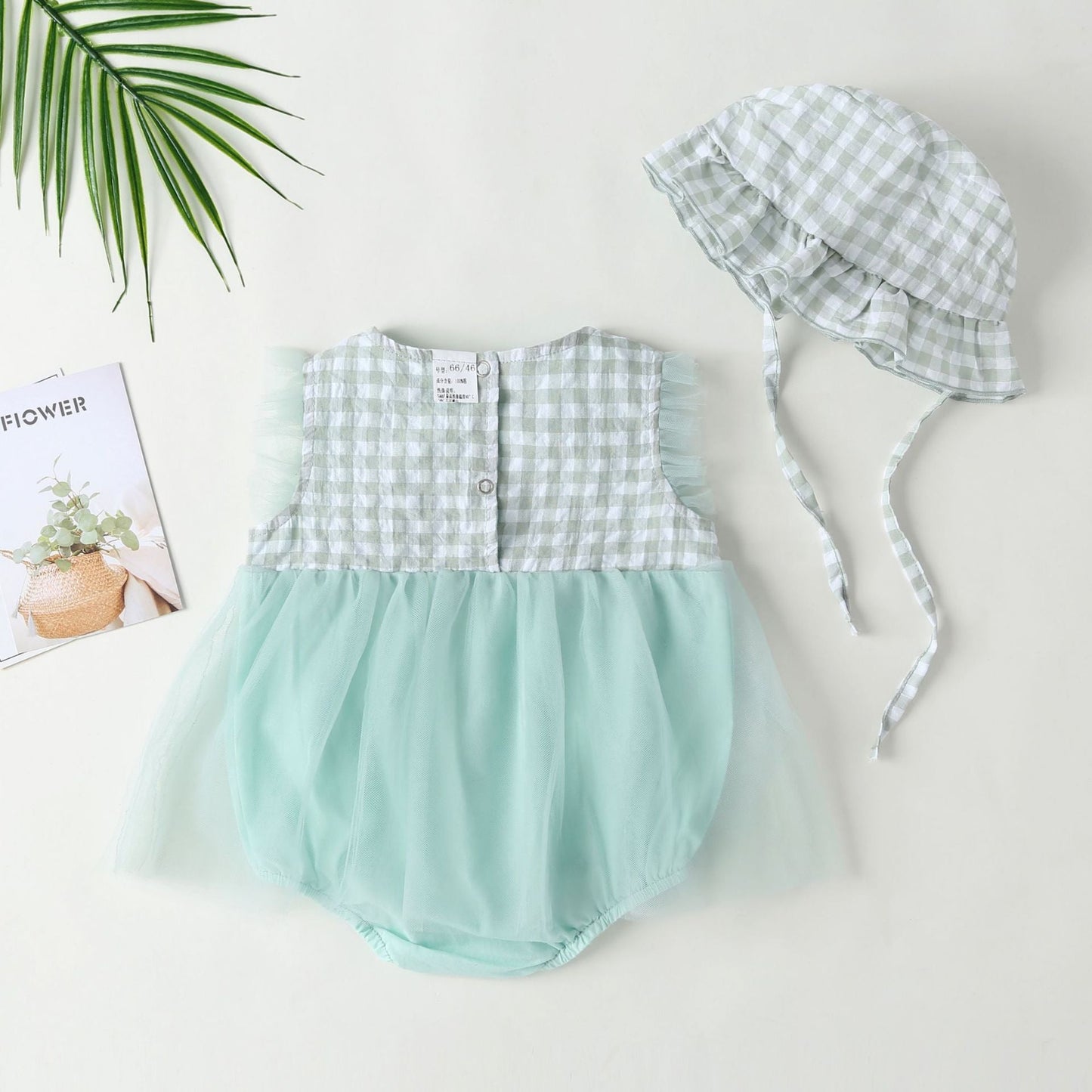 Baby Girl Plaid Graphic Strawberry Embroidery Mesh Overlay Floral Neck Dress
