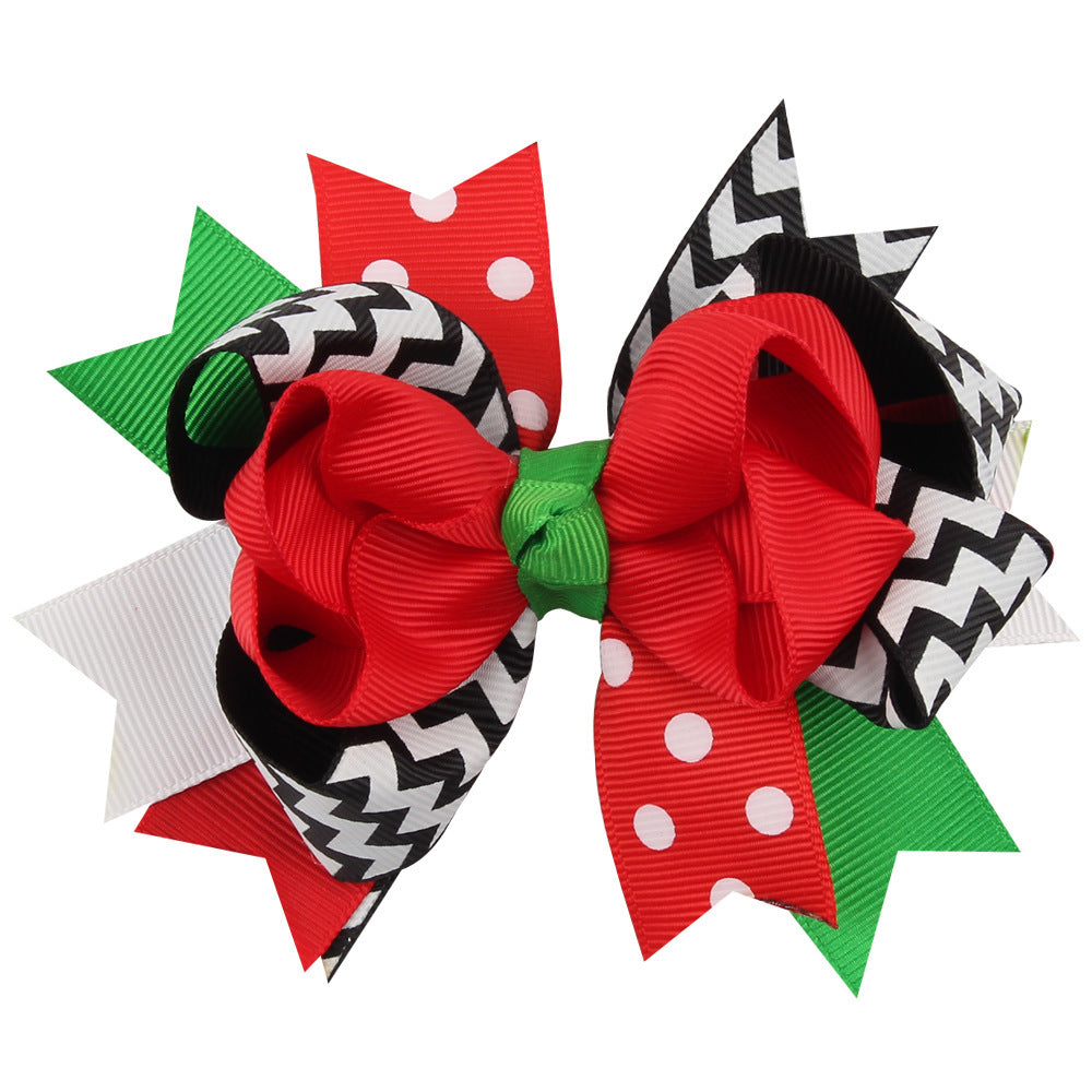 Christmas Various Pattern Dovetail Bow Shape Design Hair 5 Clips Festival Gift