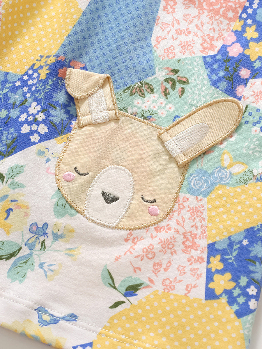 Spring Baby Grils Kids Long Sleeve Cartoon Patchwork Design Dress