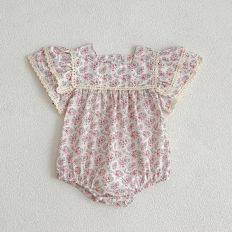 Summer Baby Girls Short Sleeves Square Neck Floral Pattern Dress And Onesie – Princess Sister Matching Set