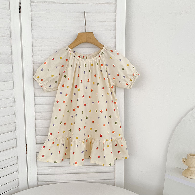 Summer Girls Coloful Dots Pattern Short Sleeves Onesies and Girls’ Dress – Princess Sister Matching Set