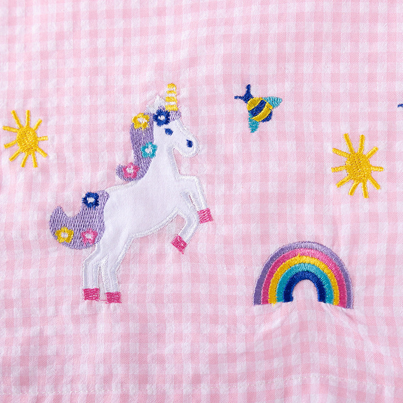 Autumn and Spring Arrival Cartoon Pattern Long Sleeves Plaid Dress for Stylish Girls