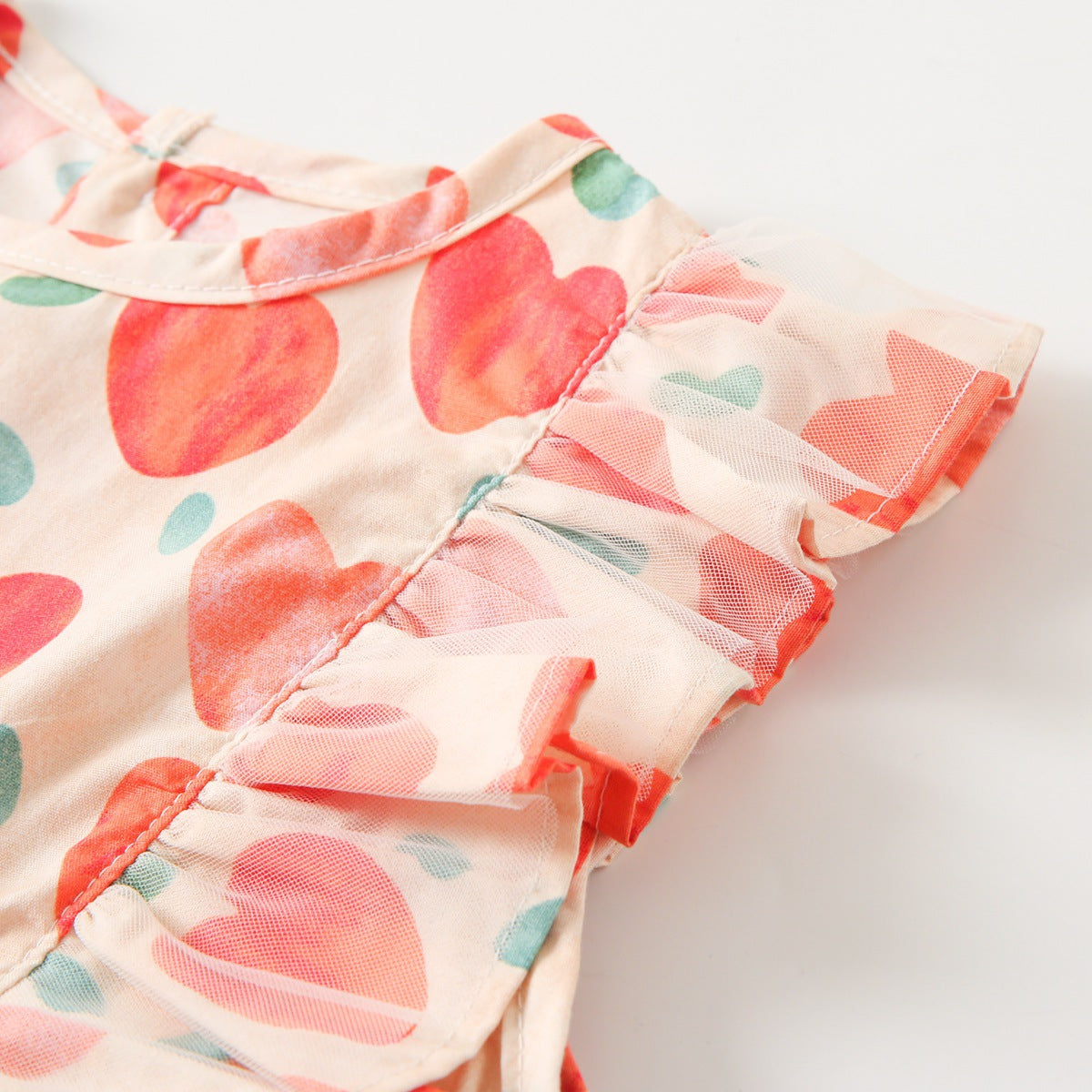 Summer Baby Girls Arrival Heart Pattern Double Bows Sleeveless Crew Neck Dress