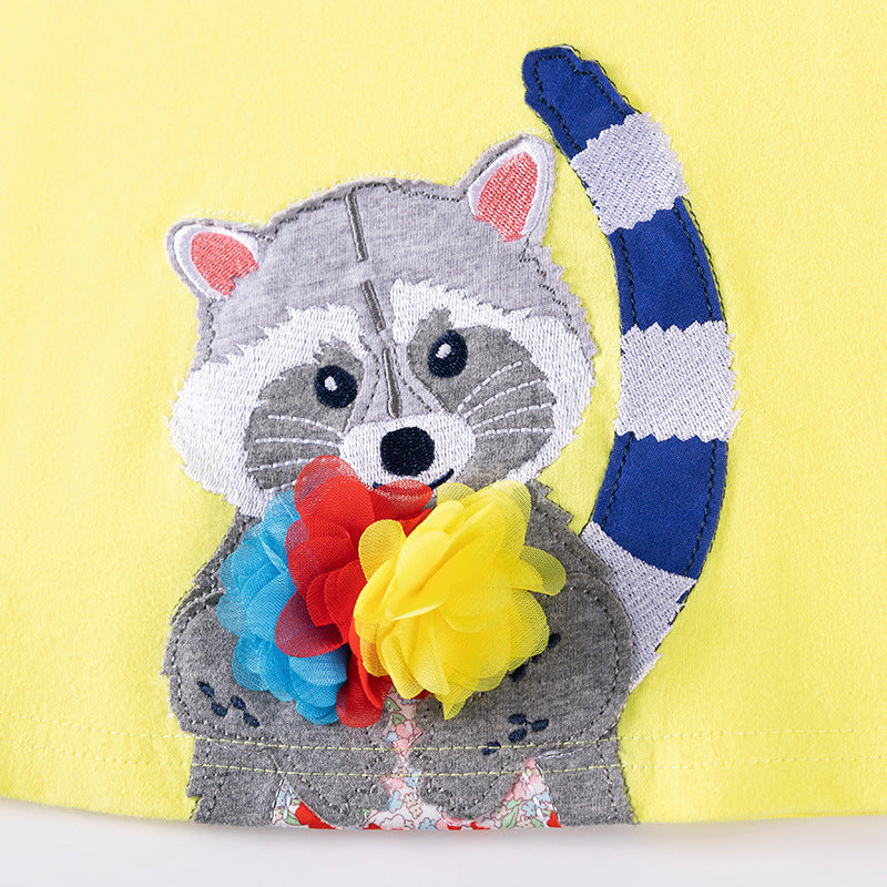 Summer Arrival Animals Cartoon Pattern Short Sleeves Dress for Stylish Girls