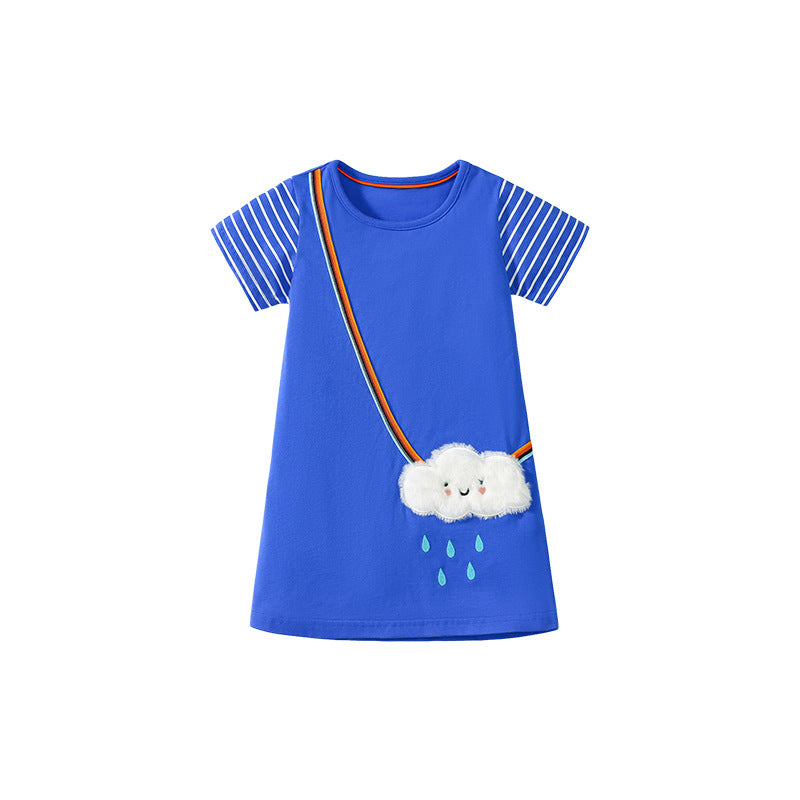Summer Arrival Cute Cloud Cartoon Pattern Short Sleeves Dress for Stylish Girls