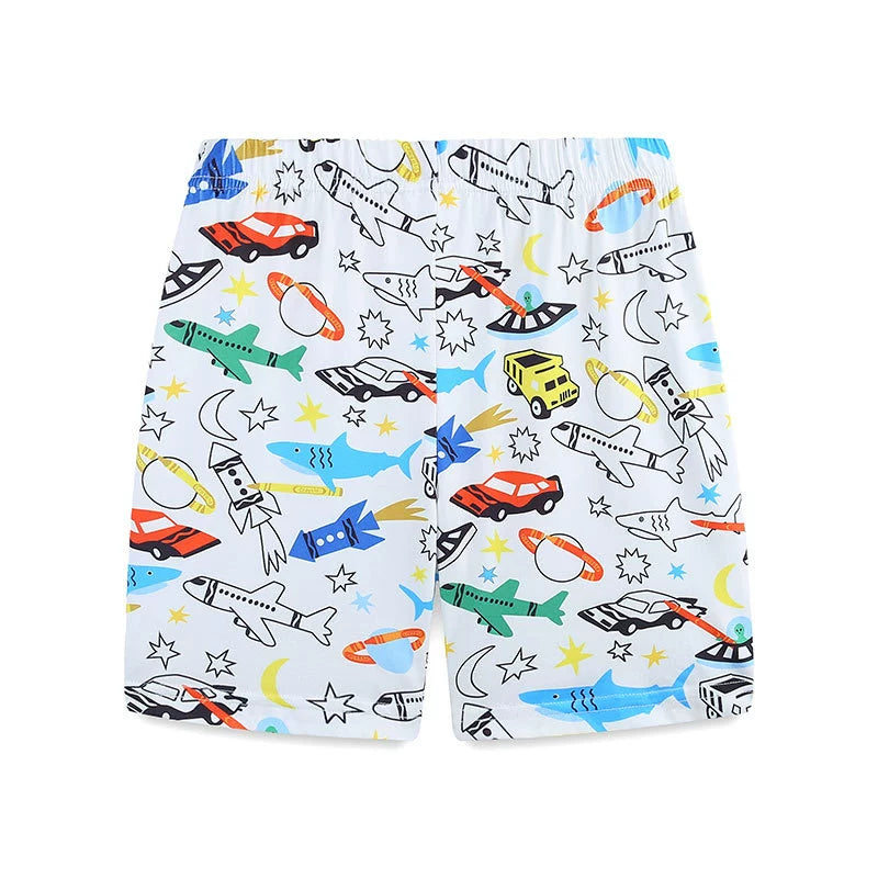 Summer Baby Kids Animals and Cars Cartoon Pattern T-shirt and Shorts Casual Clothing Set for Boys