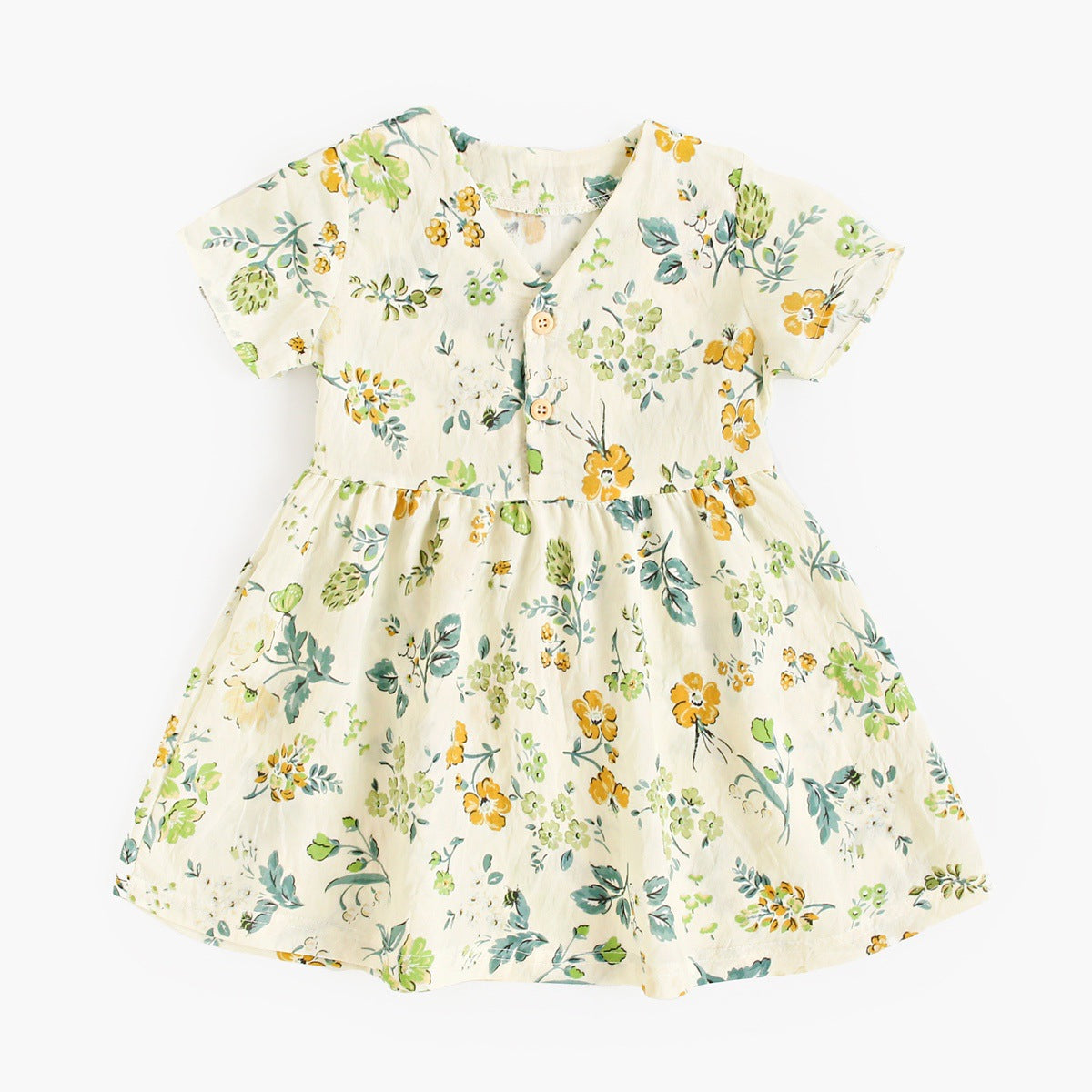 Summer Arrival Baby Girls Casual Floral Print Short Sleeves V Neck Dress