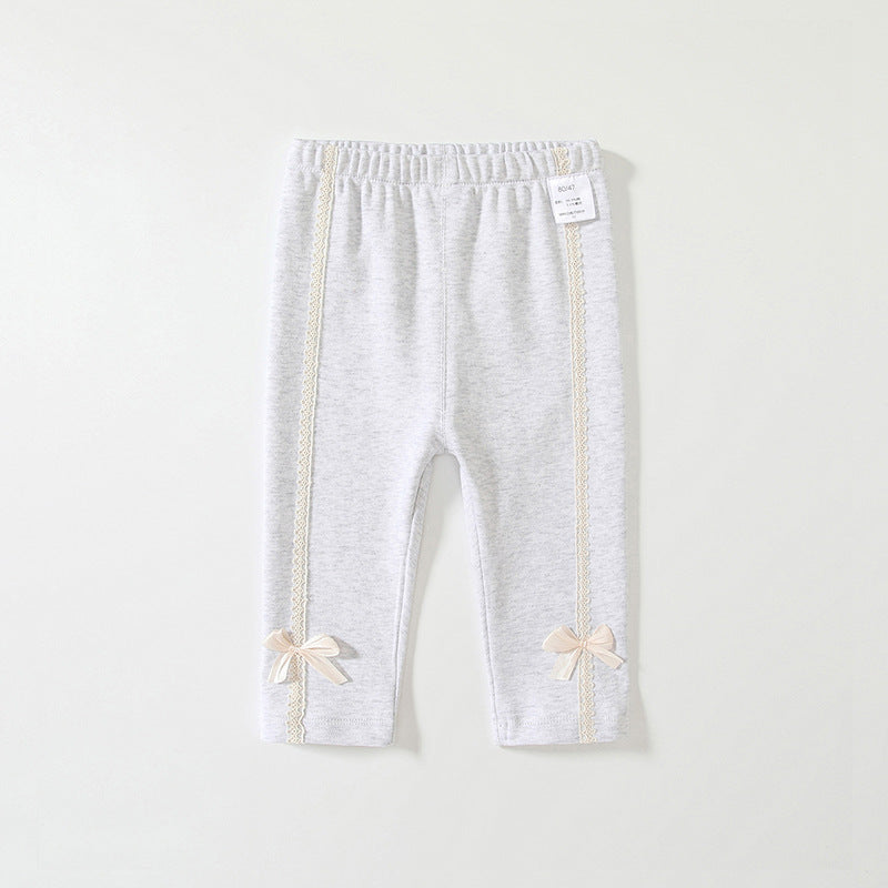 Autumn and Spring Arrival Casual Cute Girls Versatile Butterfly-Bows Attached Pants