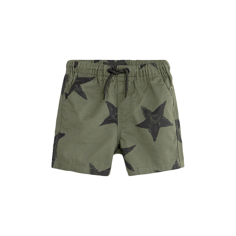 Boys Army Green Soft Casual Stars Print Capri Pants Shorts