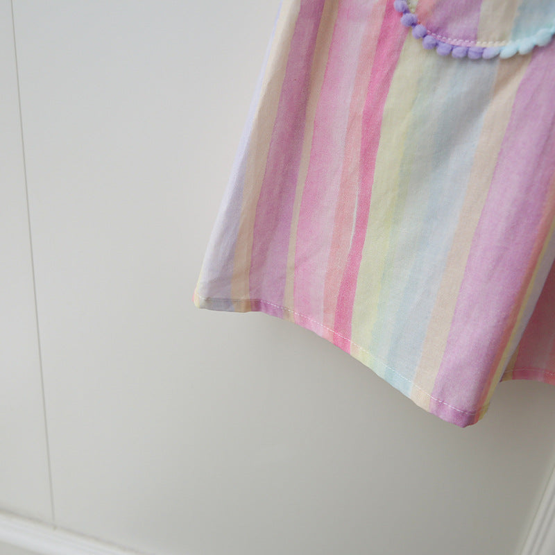 Summer Baby Kids Girls Sleeveless Horse Pattern Embroidered Striped Dress