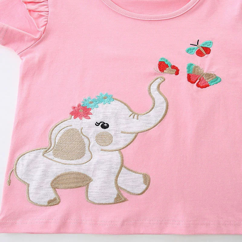 Summer Baby Kids Cute Elephant Pattern T-shirt and Shorts Clothing Set for Girls