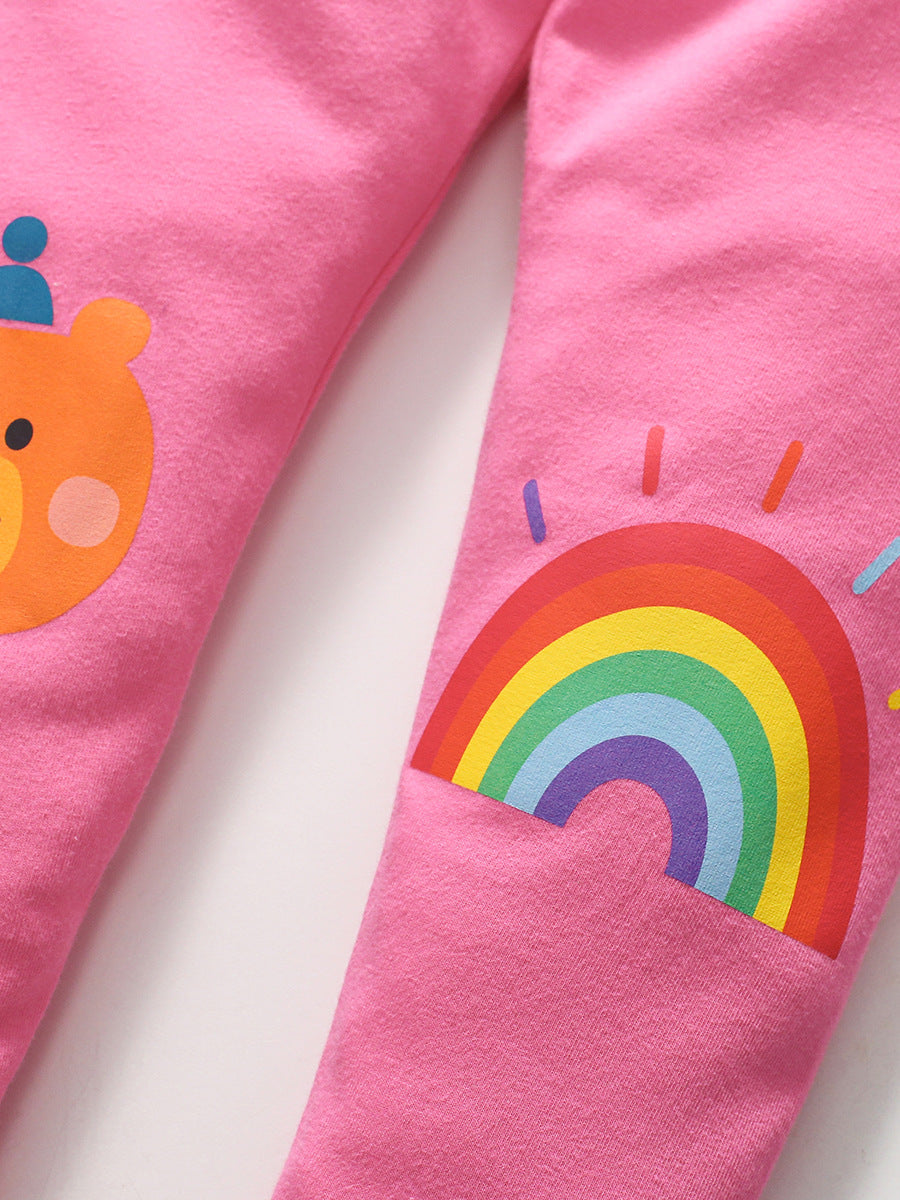 Girls Cartoon Print T-Shirt And Pants Set