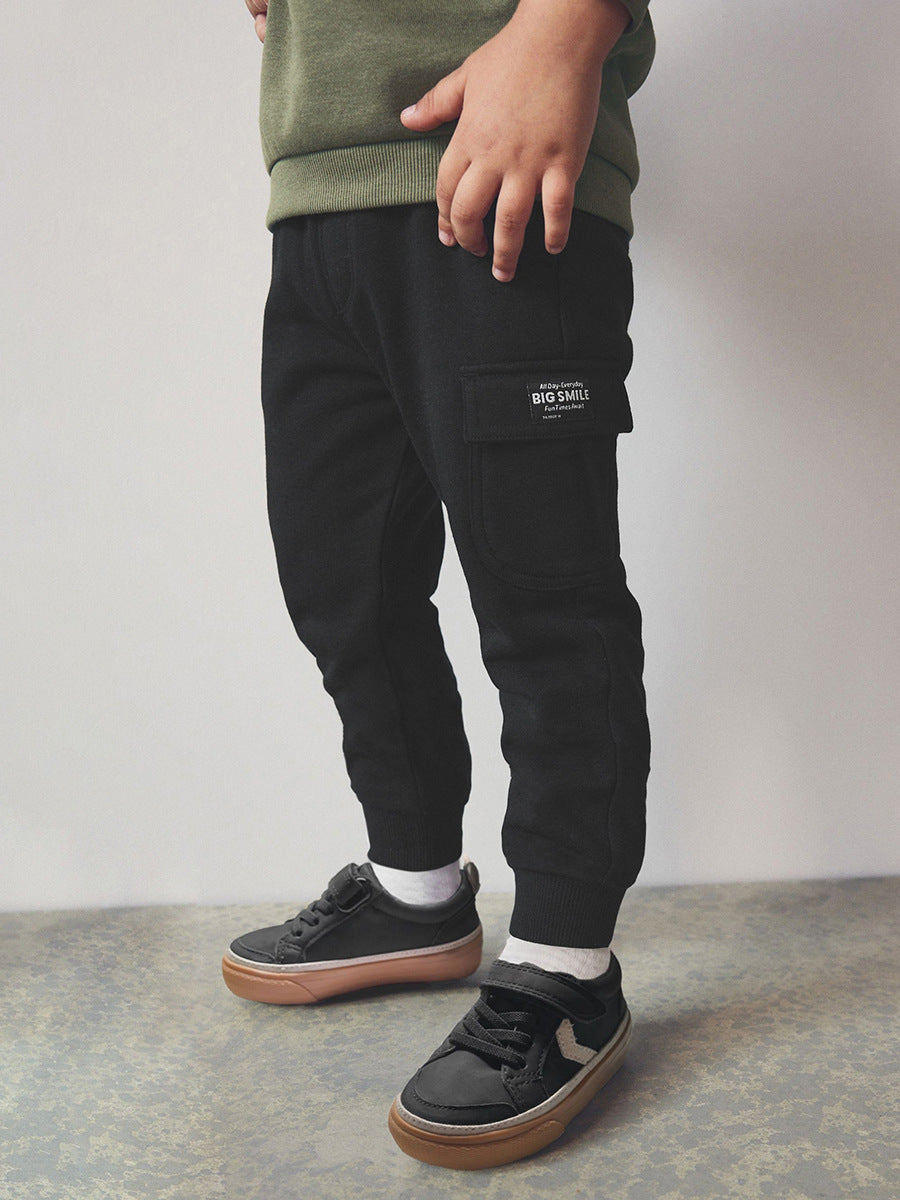 Spring And Autumn Boys Cartoon Monkey Pattern Long Sleeves Top Sweatshirt And Pocketed Pants Clothing Set