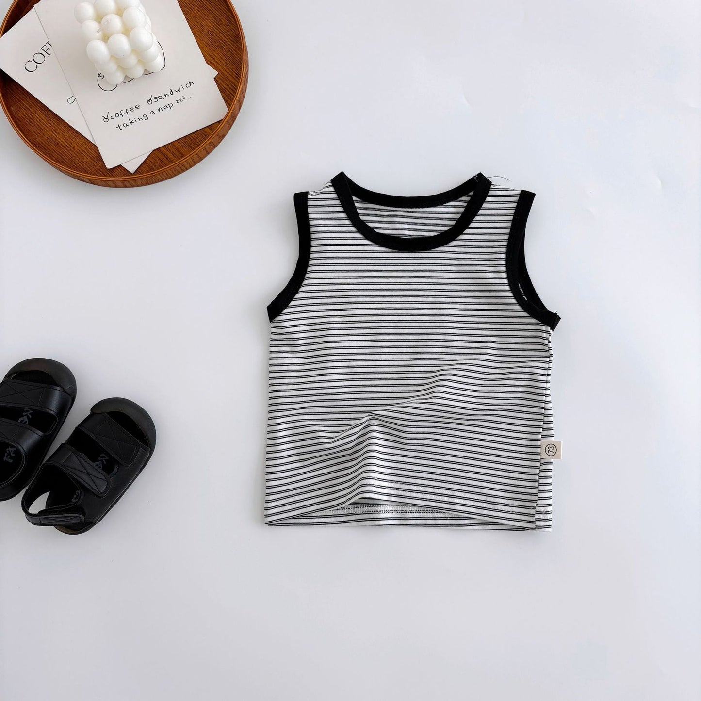 Summer Hot Selling Baby Kids Unisex Sleeveless Letters Embroidered Strap Overalls and Striped Vest Clothing Set