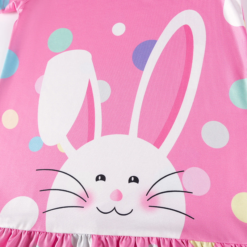 Summer Arrival Cartoon and Polka Dots Pattern Short Sleeves Dress for Stylish Girls