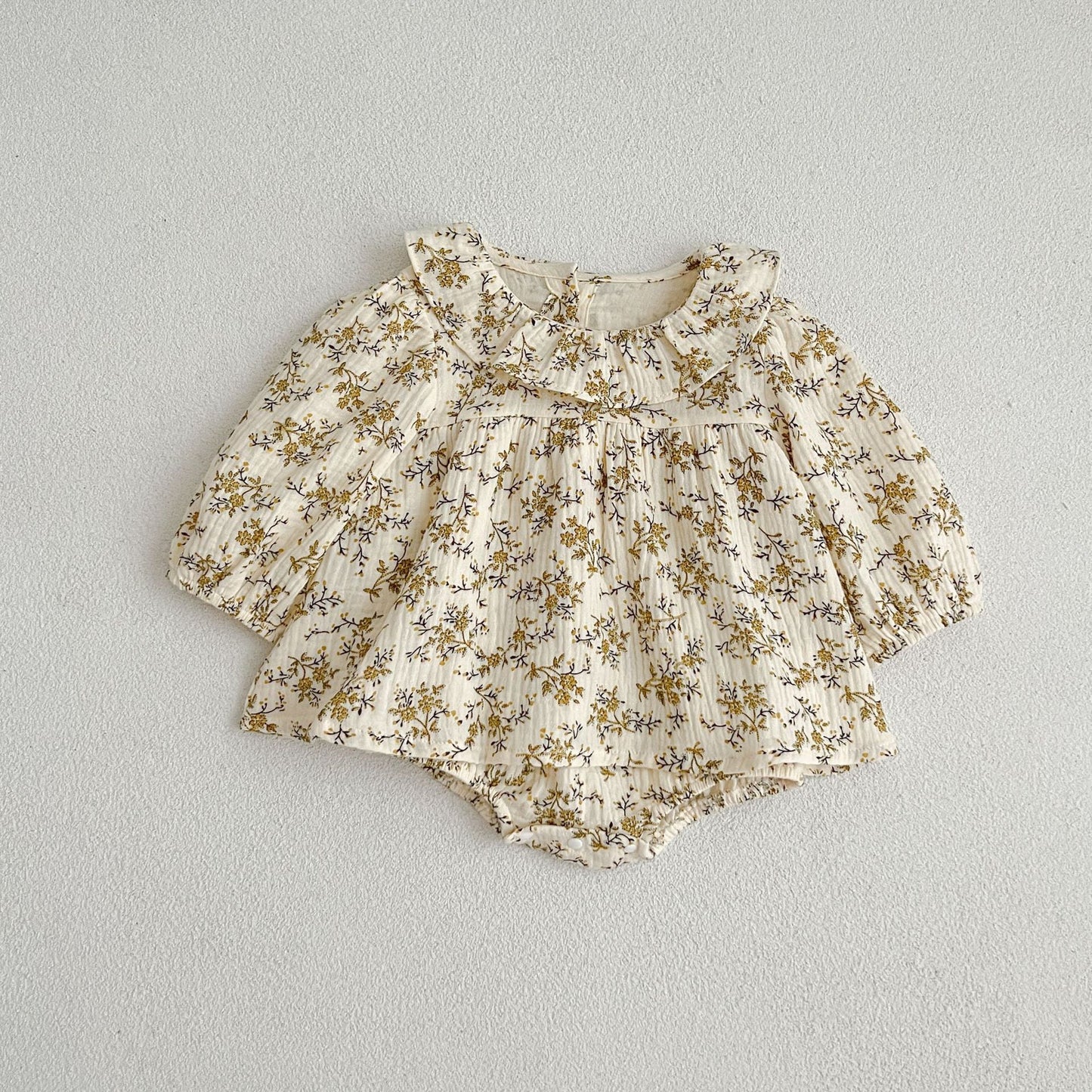 Floral Pattern Ruffle Neck Baby Onesies Dress