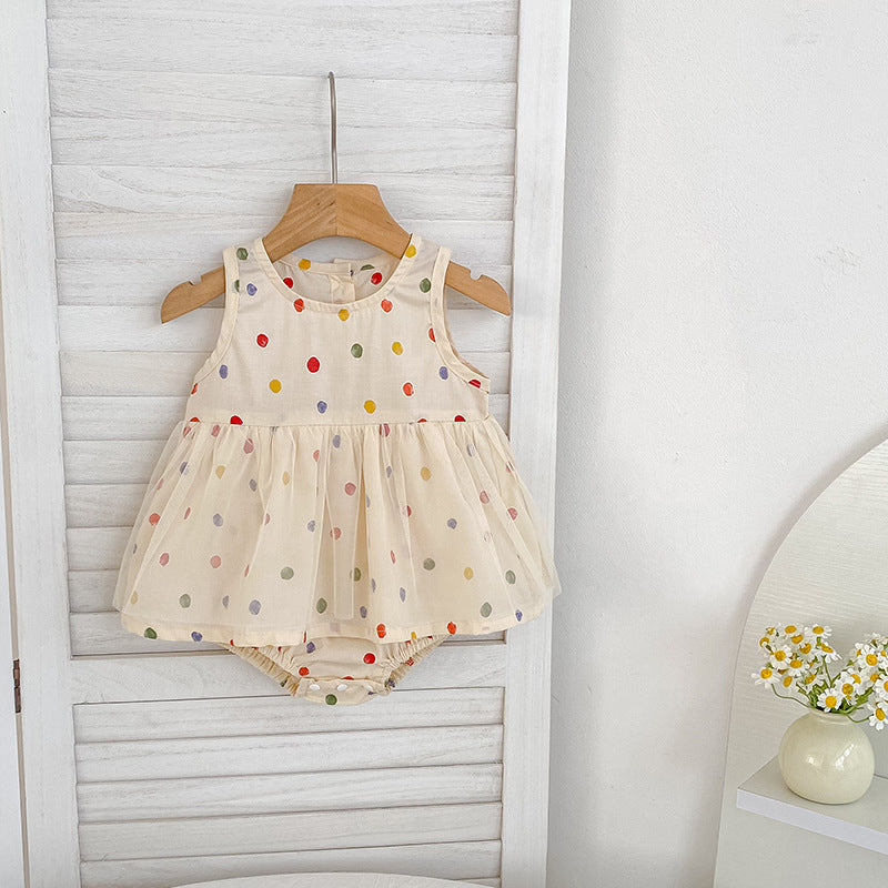 Summer Baby Kids Polka Dots Pattern Sleeveless Top and Shorts Clothing Set or Onesies for Girls
