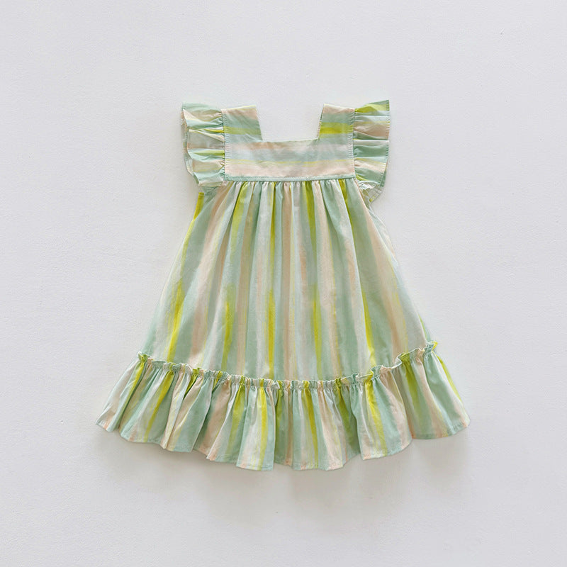 Summer Arrival Baby Kids Girls Fly Sleeves Striped Pattern Dress
