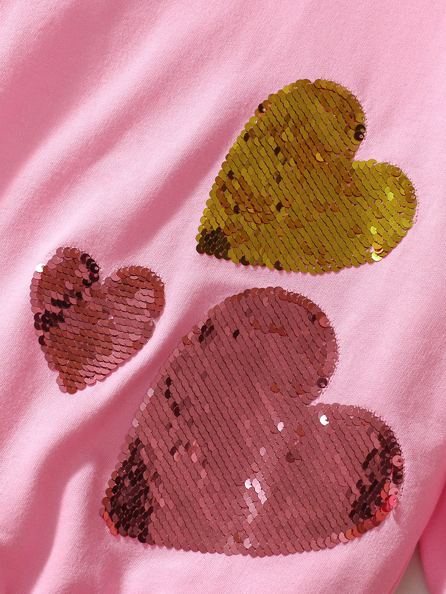 Arrival Spring And Autumn Girls Fashion Sequin Heart Long Sleeves Top T-Shirt And Flared Pants Clothing Set