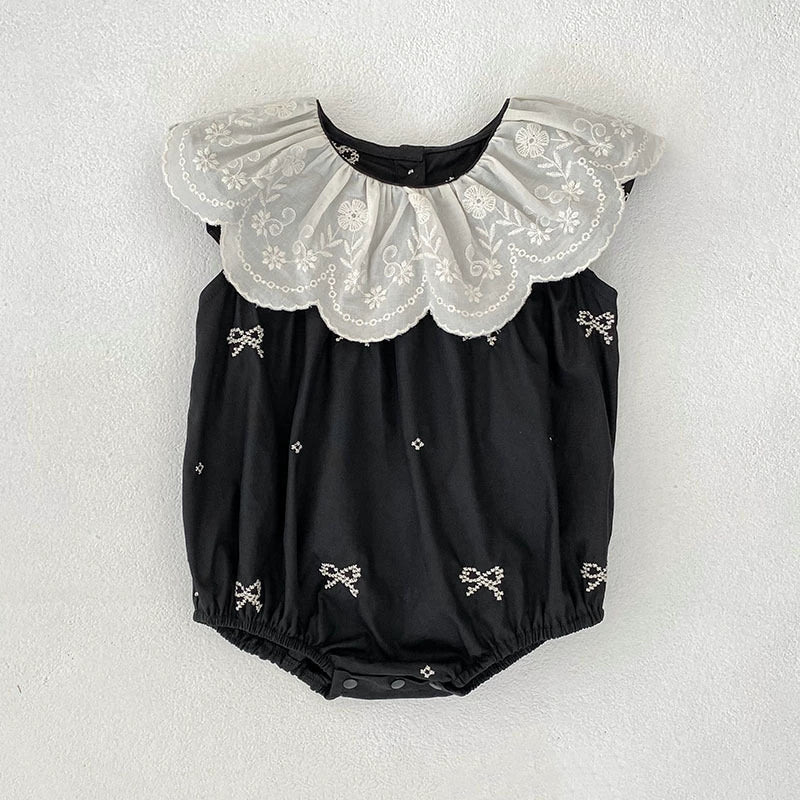 Summer Baby Girls French-style Flowers Pattern Collar Sleeveless Butterfly-bows Embroidered Onesies and Dress – Princess Sister Matching Set