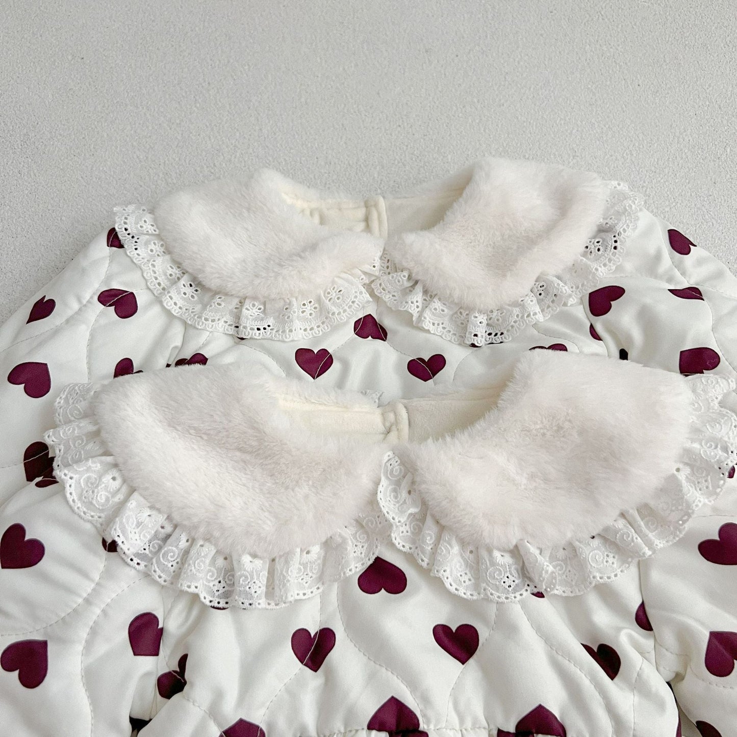 Red Heart Pattern Peter Pan Lace Collar Long Sleeve Fashion Princess Onesies&Dress