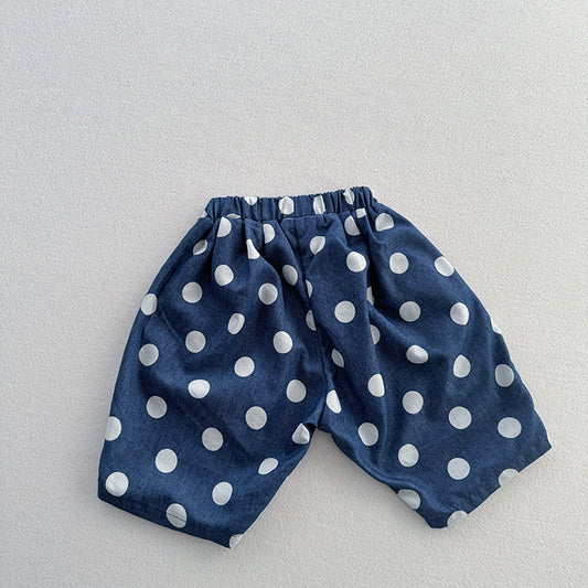 Summer Arrival Casual Unisex Blue Denim Polka Dots Thin Shorts