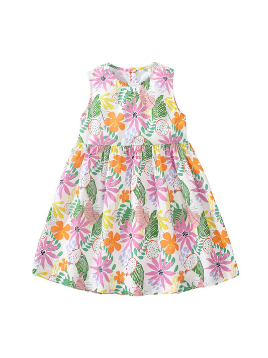 Summer Baby Girls Sleeveless Tropical Floral Print Dress